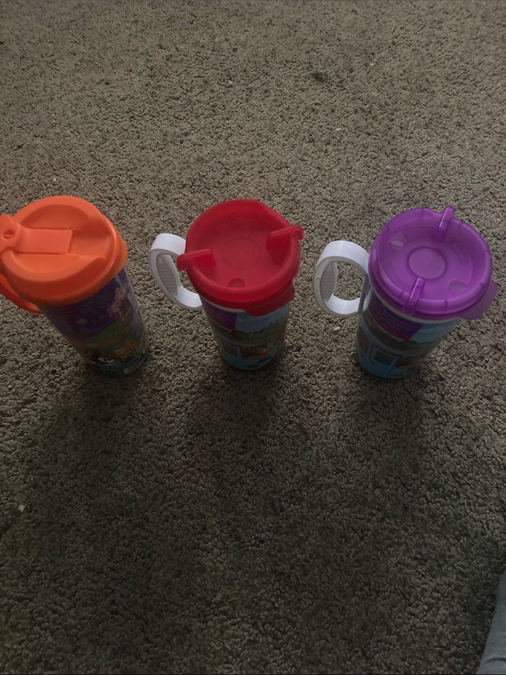 Disney Travel Mugs with Colorful Lids and Character Art - Orange, Red, Purple